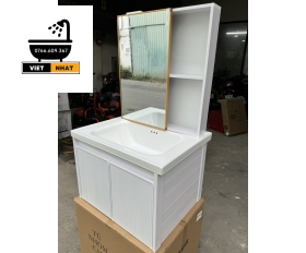 TỦ LAVABO MÀU TRẮNG - VIỀN VÀNG - 60X47 - NHỰA NHÔM
