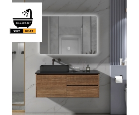 TỦ LAVABO MẶT ĐÁ ĐEN - NHỰA PVC VÂN GỖ 80X47