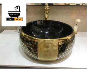 Lavabo chậu đen ánh vàng