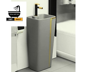 LAVABO TRỤ XÁM VIỀN VÀNG 
