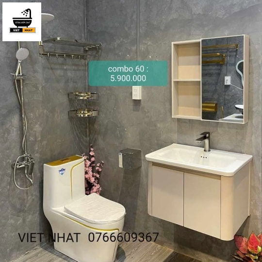 COMBO NHÀ TẮM 14 MÓN TỦ LAVABO MÀU BE