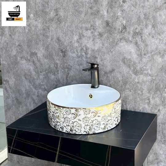 BÀN ĐÁ ĐEN - LAVABO TRÒN HOÀNG GIA