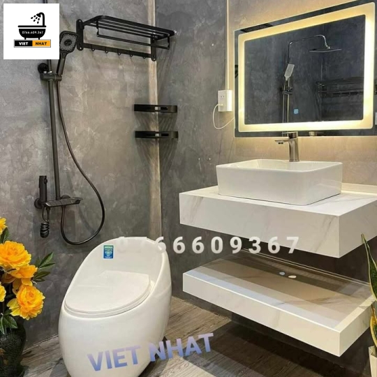 COMBO BỒN CẦU TRỨNG - BÀN ĐÁ 2 TẦNG