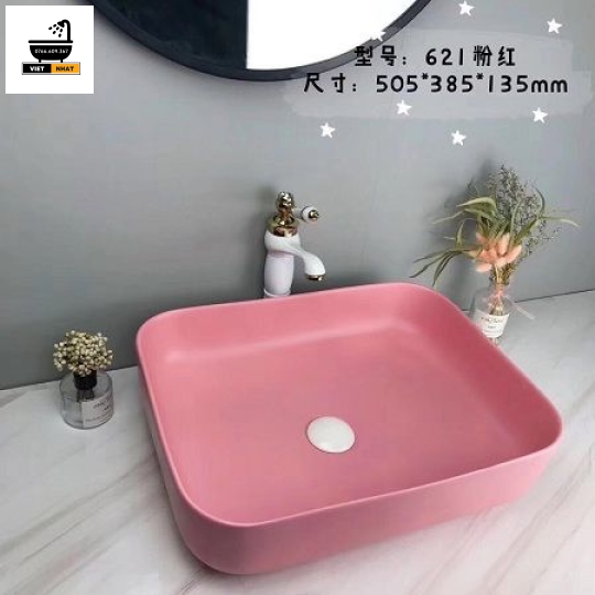 LAVABO SỨ VUÔNG HỒNG 