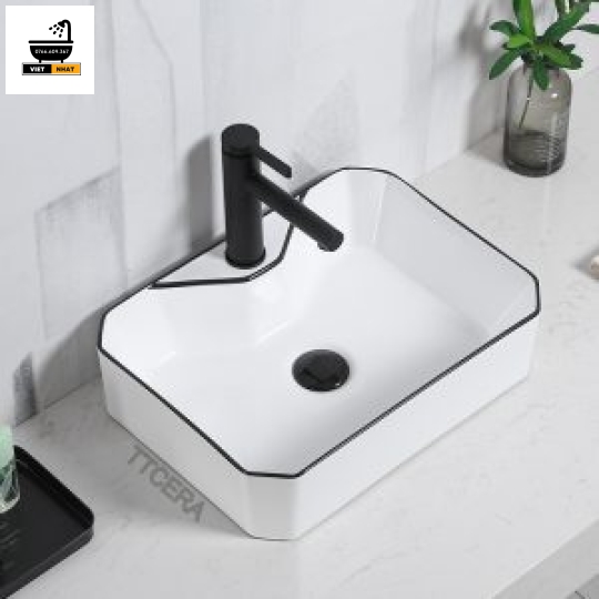 LAVABO VUÔNG TRẮNG - VIỀN ĐEN 