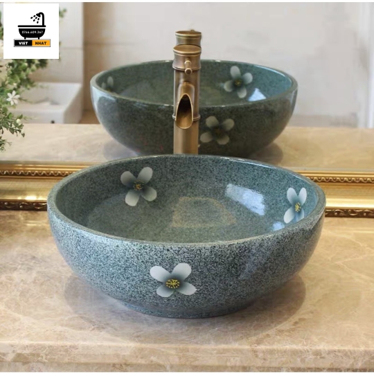 LAVABO TRÒN HOA - ĐÁ CUỘI 