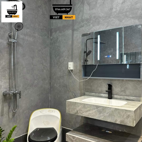 COMBO NHÀ TẮM TỦ GƯƠNG - BÀN ĐÁ 2 TẦNG