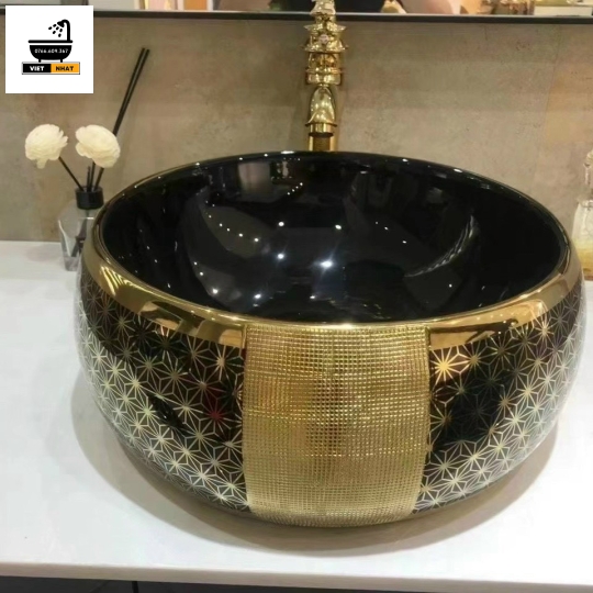 Lavabo chậu đen ánh vàng