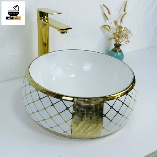 Lavabo chậu tròn ánh vàng