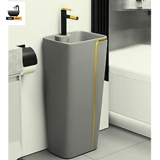 LAVABO TRỤ XÁM VIỀN VÀNG 
