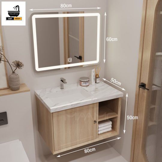 TỦ LAVABO NHỰA PVC GIẢ VÂN GỖ 80X47
