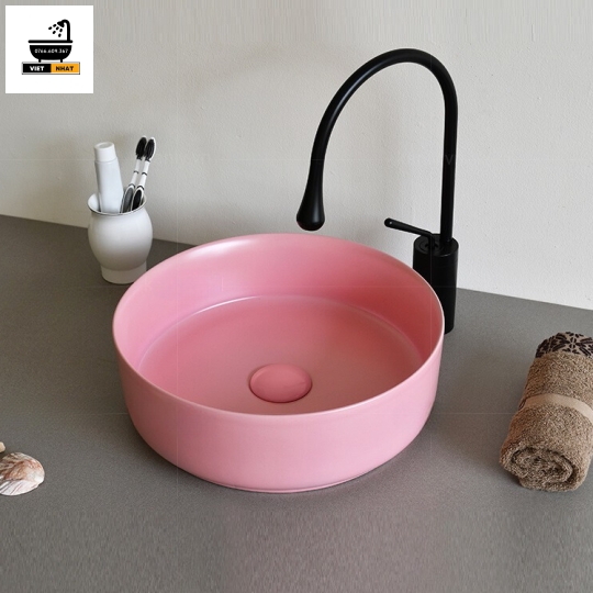 LAVABO SỨ TRÒN HỒNG